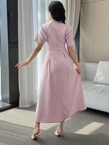 Modelyn Women's Elegant Party Rhinestone Embellished Long Dress - Dusty Pink - View 2