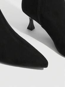 CUCCOO SZL 女士黑色麂皮时尚超高过膝长靴，尖头猫跟，优雅简约弹力过膝长靴 - 黑色 - 查看 6