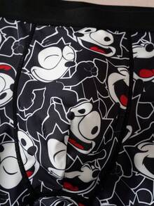 Felix The Cat X SHEIN Men's Soft Breathable Cat Print Trunks - Black - View 3