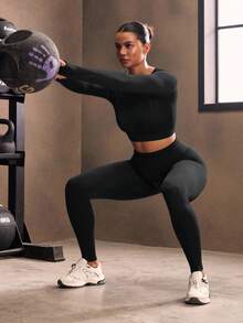 Powerista Conjunto deportivo para mujer con mangas raglán sin costuras - Negro - Ver 4