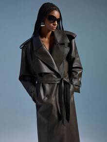 Aveloria GENKIRA Retro Style Notched Collar Double-Breasted Long Trench Coat - Army Green - View 6