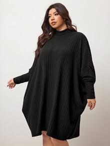 Enliva 大码女装长袖连衣裙，蝙蝠袖长袖连衣裙，适合秋冬季节，适合苹果型圆臀身材 - 黑色 - 查看 6