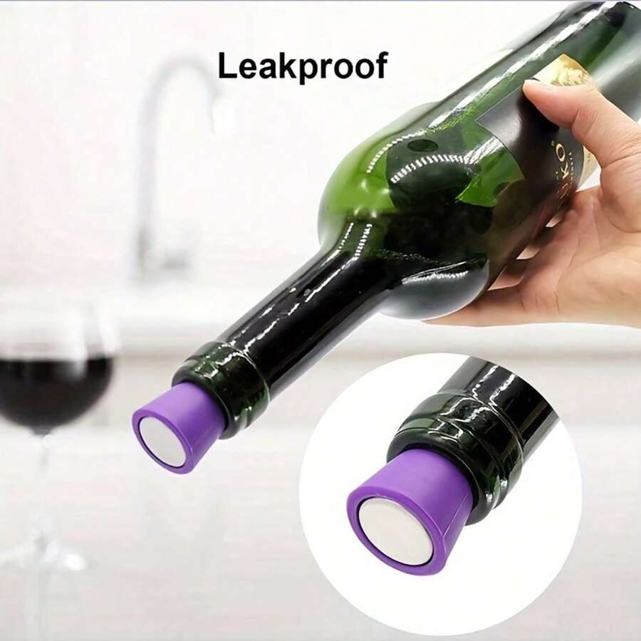 1个防漏红酒瓶塞，采用优质硅胶瓶盖制成，适用于家庭厨房和酒吧配件。 - 彩色 - 查看 1