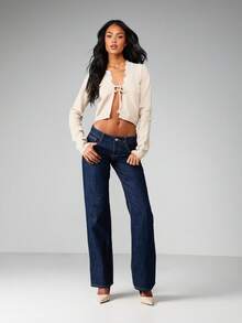 MISSGUIDED Cárdigan con mangas de punto y detalle de encaje en el frente, abierto al frente, ideal para capas en otoño e invierno - Albaricoque - Ver 4