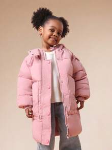 SUMWON Girls Hooded Puffer Winter Coat With Button Closure And Front Pockets For Cold Weather Protection For Casual And Vacation - Baby Pink - View 3