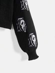 ROMWE Goth 女士复古哥特骷髅头刺绣开衫 - 黑色 - 查看 4