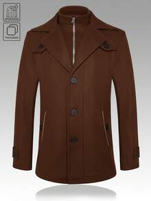 Manfinity Mode Men's Casual Solid Color Wool Blend Overcoat, Autumn/Winter - Brown - View 3