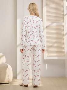 SHEIN 2pcs/Set Maternity Comfortable Breathable Full Print Crew Neck Long Sleeve Set - White - View 3