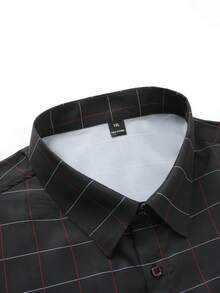 Manfinity Mode 男士加大码格子长袖单排扣休闲/商务衬衫 - 黑色 - 查看 6