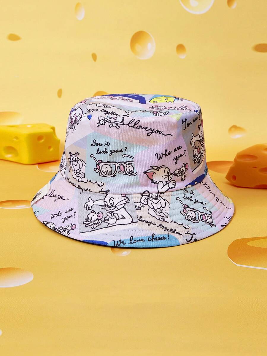 SHEIN Women's Slogan Cartoon Pattern Versatile Bucket Hat For Everyday Wear - Black - View 1