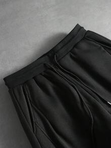 PAVTROS Pantalones deportivos de hombre de unicolor con cintura elástica suelta, cordón y bolsillos - Negro - Ver 6