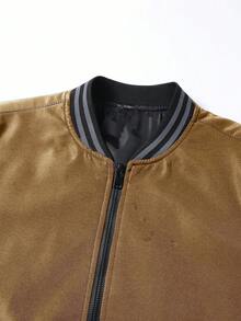 Manfinity Homme Áo khoác Varsity dáng rộng, có khóa kéo, họa tiết sọc dành cho nam - Rỉ Nâu - Xem 5