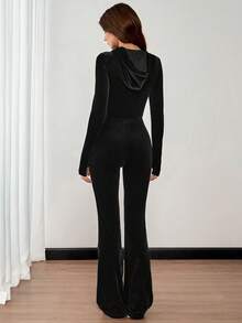 SHEIN Tall Mono de terciopelo de color liso y ajustado de estilo minimalista casual para otoño/invierno - Negro - Ver 2