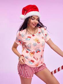 FamilyFrolics Women's Christmas Reindeer Print Short Sleeve Pajama Top - Multicolor - View 4