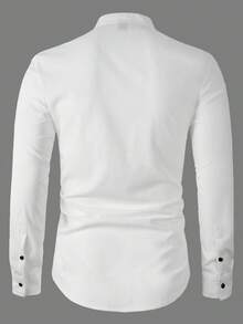 Manfinity Mode Men's Solid Color Long Sleeve Shirt, Button Up Plain All White Casual Shirt, For Fall - White - View 2