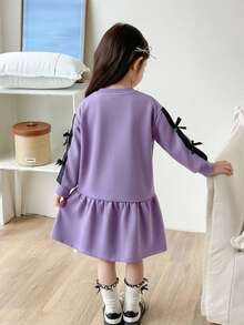 Genkimix Kids Váy công chúa trang trí nơ tay dài thanh lịch cho bé gái - Màu tím - Xem 2