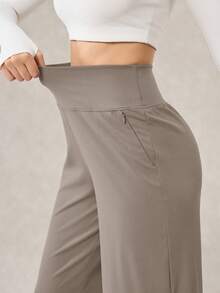 OutZeal 女士运动裤 日常休闲家居速干柔软针织高腰直筒裤带口袋 - 棕色 - 查看 9