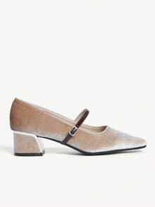CUCCOO CHICEST Vintage Square Toe Satin Slip-On Pumps For Women For Christmas - Brown - View 8