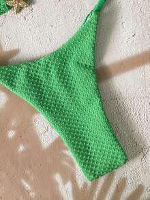 Swim Mod 2pcs/Set Green Bikini,Summer Casual Beach Vacation Holiday Halter Swimwear With Golden Starfish Decor Solid Textured Fabric Bathing Suit - Green - View 3