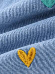 Sparklyn Quần jeans ống rộng thời trang cho thiếu nữ, thiết kế mới thêu hình trái tim, quần ống đứng dáng rộng, quần jeans rộng thùng thình cho nữ, quần jeans ống rộng cho bé gái, quần jeans mùa đông, quần jeans lấp lánh dễ thương, màu sáng, họa tiết, ống đứng, chất liệu denim. - Màu xanh lam - Xem 5