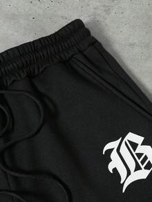 PAVTROS 男士休闲百搭字母印花抽绳腰运动裤 - 黑色 - 查看 4