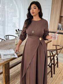EMERY ROSE Váy quấn đính nút kim loại cỡ lớn cho nữ, thanh lịch cho tiệc tùng và năm mới - màu nâu - Xem 5