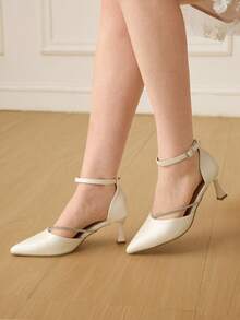 CUCCOO HITCHD Women's White Rhinestone Pointed Toe Stiletto Mid Heel Pumps, Elegant Casual Minimalist Comfortable Slip-On Office Work Commute Fashion High Heels, Suitable For Formal Occasions, Dates, And Work Attire - White - View 7
