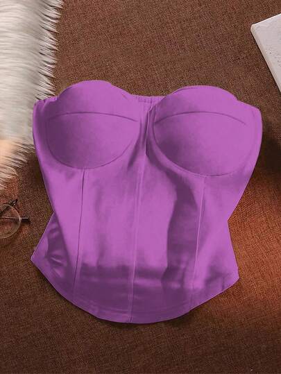 GlowEve CURVE Top tubo corto de hombros descubiertos de unicolor talla grande, casual y versátil para mujeres, para todas las estaciones