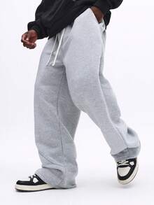 SUMWON Relaxed Fit Drawstring Jogger Sweatpants With Side Pockets Elastic Cuffs Casual Loungewear Comfort Pants Fall Winter Essential Plain - Light Grey - View 1