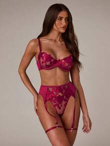 SHEIN BAE 5pcs/Set Sexy Women's Lingerie Set For Going Out - Red Violet - View 7
