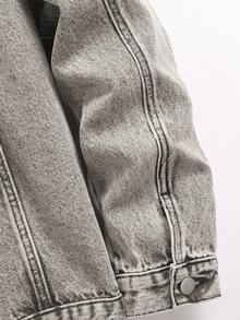 Manfinity Roughcore Chaqueta vaquera gris desgastada casual para hombre, estilo urbano - Gris - Ver 5