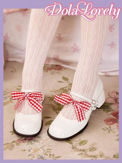 Dola Lovely Women's Cute Plaid Bow Sweet White Patent Leather Platform Mary Jane Shoes, Suitable For Halloween, Christmas, Thanksgiving