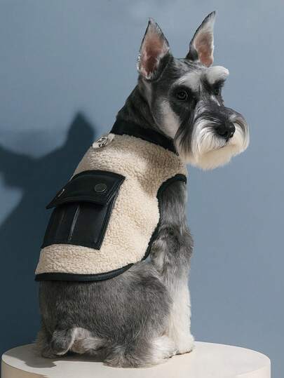 PETSIN 1件宠物服装，帅气黑色拼接皮夹克，猫狗秋冬季保暖外套