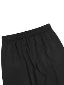 Manfinity Homme Men's Solid Color Drawstring Waist Pockets Straight Leg Casual Pants - Black - View 4