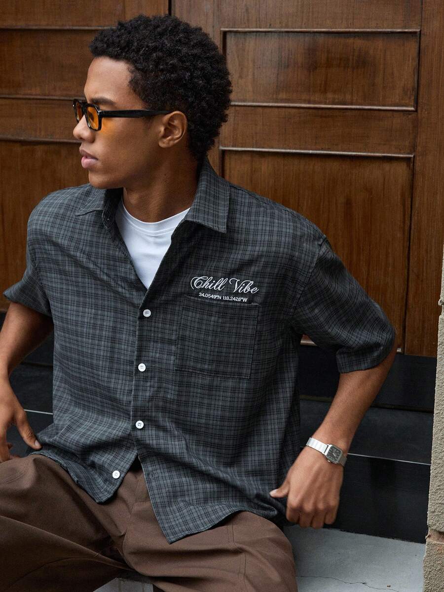 SWAVVY Camisa de manga corta holgada y casual de tejido para hombre, para uso diario - Azul - Ver 1