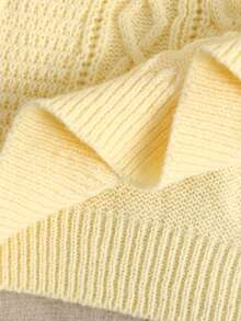 SHEIN Teen Girls' Yellow Crew Neck Chunky Cable Knit Casual Pullover Sweater - Yellow - View 6