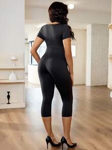 MaterniWear Black Crew Neck Short-Sleeved Slim-Fit Casual Jumpsuit, Suitable For Pregnant Women, Perfect For Daily Commuting And Casual Wear In Summer. - Black - View 2