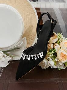 CUCCOO HITCHD Giày cao gót đính đá thời trang dự tiệc thanh lịch dành cho nữ - màu đen - Xem 1