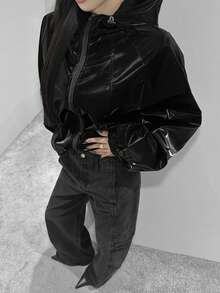 DAZY Women's Washed Denim Jeans, Loose Design Slimming Floor-Length Cargo Pants - Dark Grey - View 3