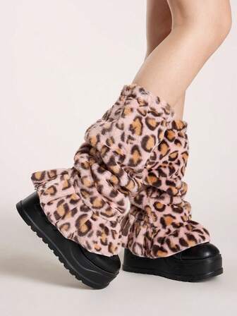 Grunge Punk 1 coppia di scaldamuscoli alla moda e caldi con stampa leopardata per donne