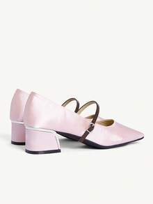 CUCCOO CHICEST Sepatu hak tinggi model slip-on satin ujung persegi vintage untuk wanita, cocok untuk Natal. - Berwarna merah muda - View 10