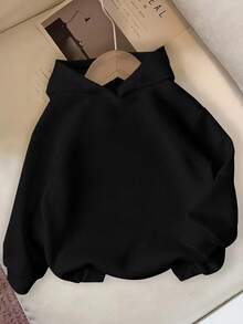 Sparklyn Teen Girl Kpop 3D Character & Letter Print Dropped Shoulder Loose Fit Sweatshirt, Suitable For Music Festivals, Autumn/Winter - Black - View 3