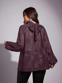 Viva Relle Blusa oversize da donna con motivo floreale jacquard, maniche a lanterna, sexy con fiocco