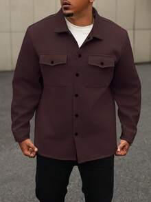 Manfinity Homme Plus Size Men's Wool Blend Shirt Jacket, Light Color - Brown - View 3