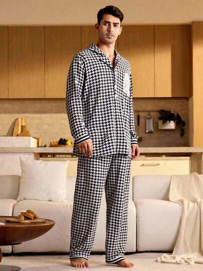 Velminro 남성용 격자 무늬 긴팔 상의 및 바지 파자마 세트