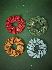 Rick and Morty X SHEIN 4 piezas de Scrunchies multicolor de Navidad para mujeres, para uso diario - Multicolor - Ver 2