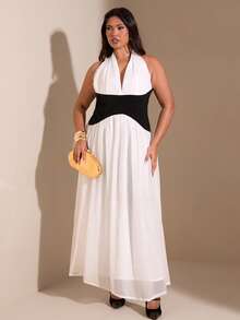 SHEIN BAE Robe longue à taille marquée et col en V pour femmes grandes tailles