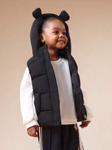 SUMWON Hooded Puffer Vest Winter Quilted Sleeveless Jacket With Zip Closure And Side Pockets Vacation - Black - View 4