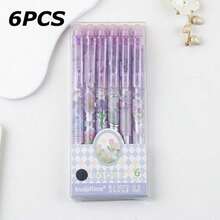 Set de 6 bolígrafos de tulipán morado borrables con goma de borrar linda, artículos de papelería para estudiantes, niñas, oficinas y escuelas, de vuelta a la escuela - Morado - Ver 10