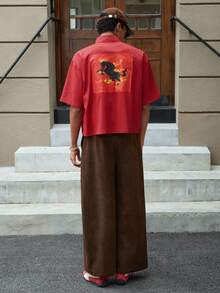 SWAVVY New Year Glamour Men's Fashionable Printed Pattern Striped Shirt, Spring/Summer Rooster Shirts Chicken Jockey Shirt Chicken Shirts For Men Duck Shirt Horse Shirt - Red - View 7